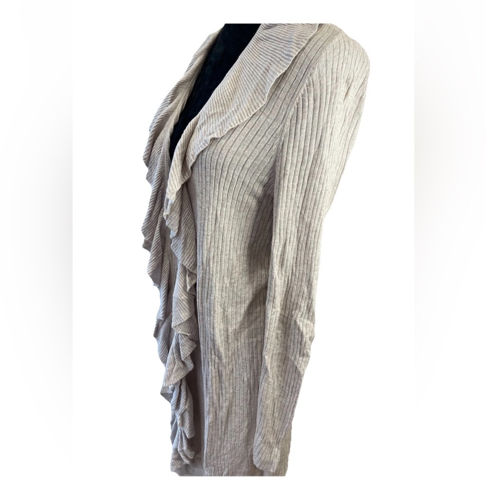 INC International Concepts ladies medium open front ruffle long sweater beige - Picture 2 of 9